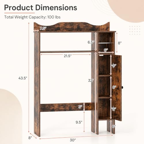 GIANTEX Over-The-Toilet Storage Cabinet with 1-Door Side Storage Rustic Brown
