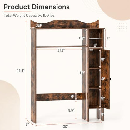 GIANTEX Over-The-Toilet Storage Cabinet with 1-Door Side Storage Rustic Brown