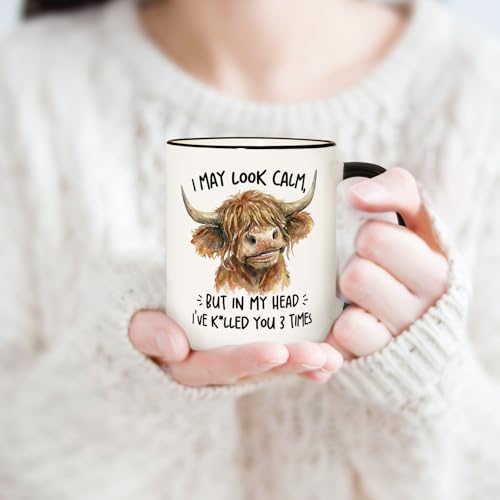 Funny Highland Cow Mug 11oz - Sarcastic Animal Gift for Coffee Lovers