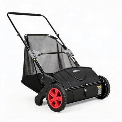 Lawn Sweeper - Manual Leaf & Debris Collector with 3.5 Cu. ft Capacity, Black & Red