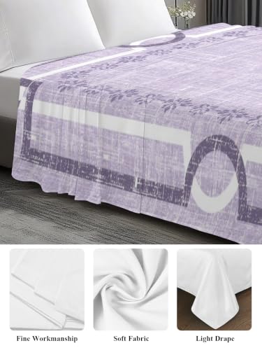 California King Flat Sheet Lavender Linen Border Microfiber Bedding - All Season