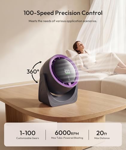 Purple Desk Fan with 100 Speed Adjustable USB Rechargeable Small Table Fan