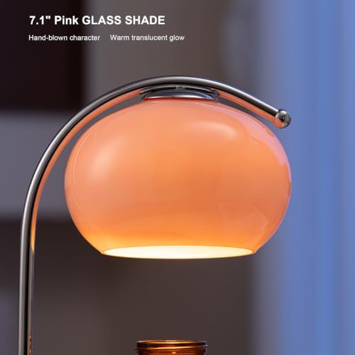 Pink Glass Candle Warmer Lamp with Bauhaus Design, Timer & Dimmable Light