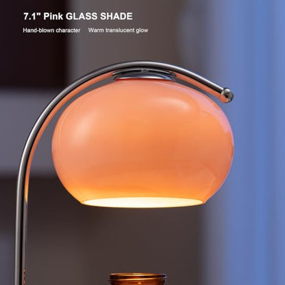 Pink Glass Candle Warmer Lamp with Bauhaus Design, Timer & Dimmable Light
