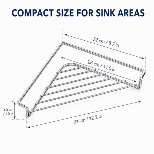 Silver Stainless Steel Corner Sink Shelf with Triangular Wire Rack