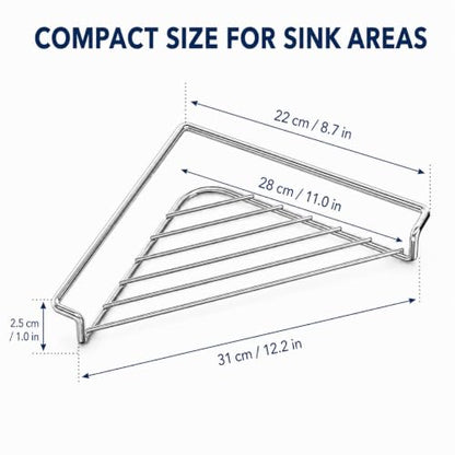 Silver Stainless Steel Corner Sink Shelf with Triangular Wire Rack