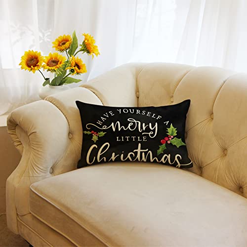 Christmas Throw Pillow Cover 12x20 Inch Holiday Farmhouse Cushion Case for Sofa