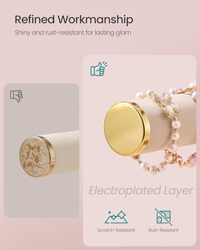 Cloud White + Camel Brown 3-Tier Jewelry Bracelet Holder Stand with Removable Ring Tray