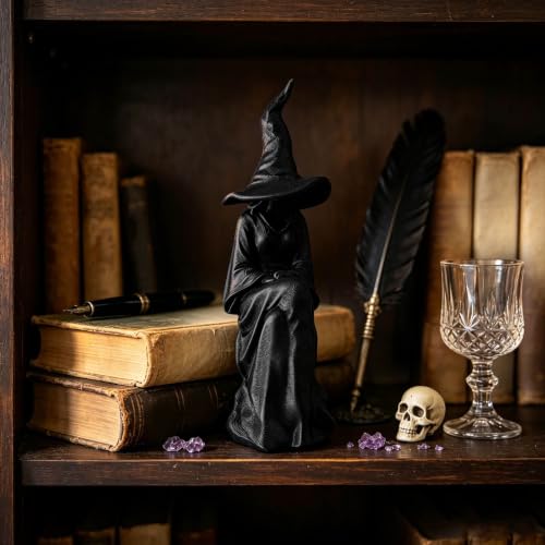 Gothic Witch Reading Decor Statue for Shelf and Mantel, Halloween Home Accent