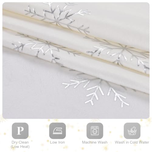 Christmas Curtains 84 Inch Silver Snowflake Foil Print White Velvet - White/Silver Snowflake