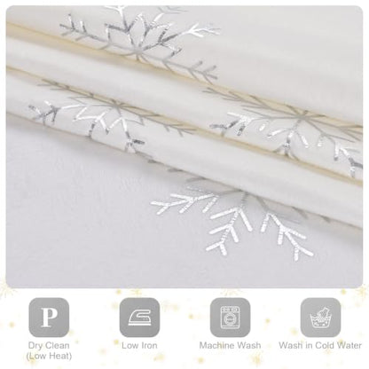 Christmas Curtains 84 Inch Silver Snowflake Foil Print White Velvet - White/Silver Snowflake