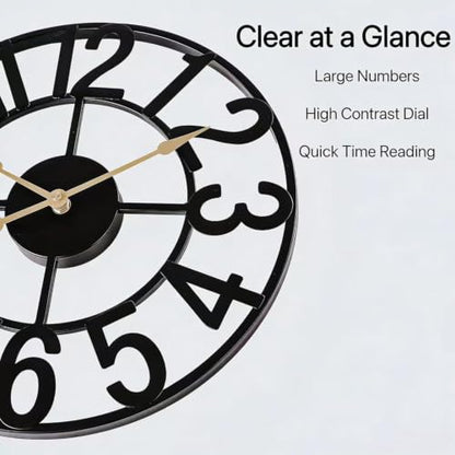 14 Inch Silent Battery Operated Vintage Metal Wall Clock for Living Room & Kitchen