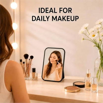 8 Inch Desktop Makeup Mirror with 90° Adjustable Stand and Wall Mount, Portable Black Vanity Mirror