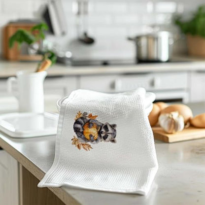 Raccoon Pumpkin Fall Kitchen Hand Towels - Autumn Halloween Decor, 16x24 Inch - Bundle of 1