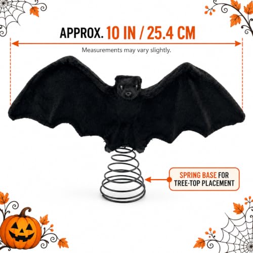 Halloween Bat Tree Topper - 10 Inch Black Plush Gothic Christmas Decoration
