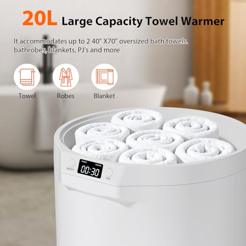 White 20L Large Towel Warmer with LCD Timer & Auto Shut Off - Bathroom Spa Heating