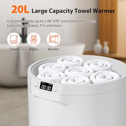 White 20L Large Towel Warmer with LCD Timer & Auto Shut Off - Bathroom Spa Heating