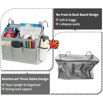 Gray Bedside Caddy Organizer for Dorm Hospital Bed Storage Bag - Full Coverage Support