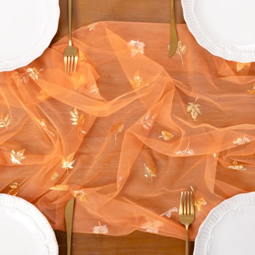 Gold Gauze Table Runner Fall Maple Leaf Sheer Party Centerpiece 10ft x 3pcs - Orange