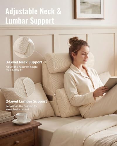 Beige Reading Pillow with Adjustable Support - Wide Backrest, 19 Inch