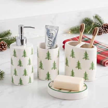 Christmas Bathroom Accessories Set - 4-Piece Ceramic Holiday Bathroom Decor