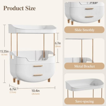 White 4-Tier Makeup Organizer Bathroom Countertop Storage with Drawers