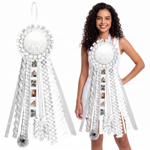 Large White Homecoming Mum Braid - 30 Inch School Spirit Corsage