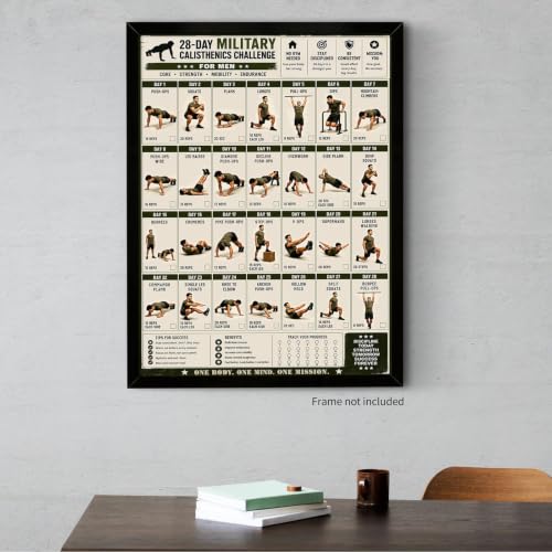Military Workout Poster for Men 28 Day Calisthenics Challenge Unframed 12x16in Full Body Fitness Wall Art