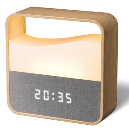 Wood Grain Digital Alarm Clock with Dimmable Night Light for Bedroom