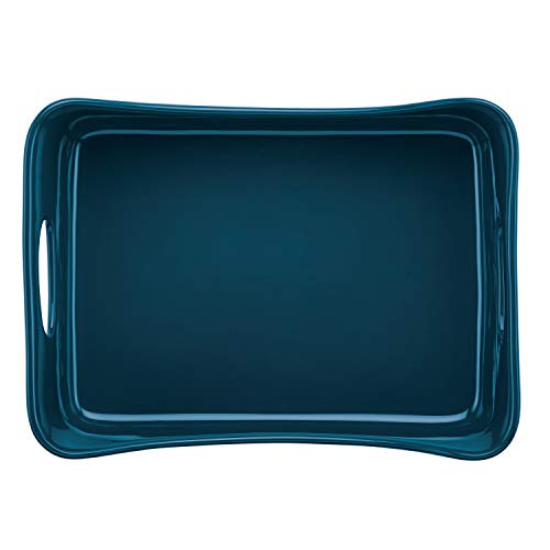 Rachael Ray Solid Glaze Ceramics Bakeware / Lasagna Pan / Baker, Rectangle - 9 Inch x 12 Inch, Marine Blue