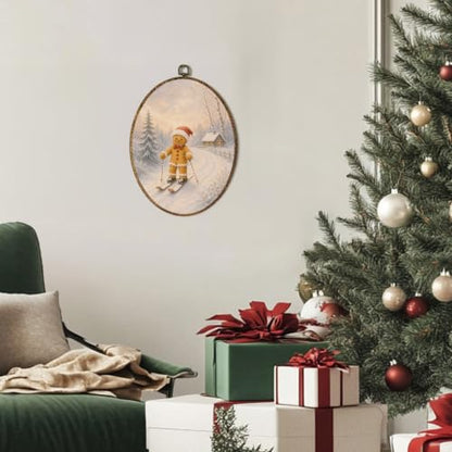 Lengues Winter Gingerbread Ski Oval Wall Art - Framed Hanging Decor 8.5x11.5