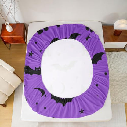 Halloween Black Cat Moon Fitted Sheet Queen Size with 2 Pillowcases - Spooky Bedding Set