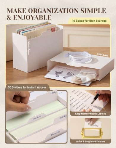 INMAKER Ivory White PU Leather 4x6 Photo Storage Box - Elegant Organizer