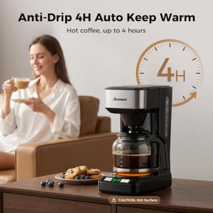 Aromvel Bright Silver 12-Cup Drip Coffee Maker with LED Display