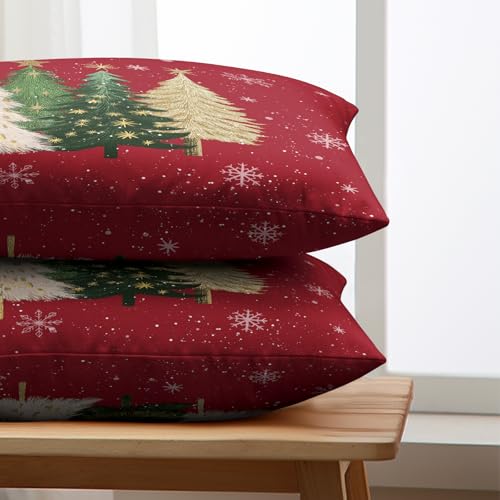 Christmas Tree Red & Snowflake Pillow Covers 12x20 Set of 2 Outdoor Holiday Decor Variation of Christmas Tree Red / 20" x 12" (Pack of 2)