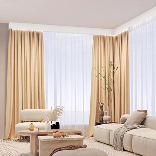 Blackout Curtain Pelmet Box with Double Track - Top-Mount 2.2m/7.2ft, Aluminum Alloy