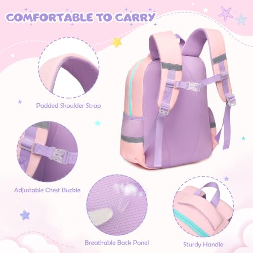 Girls Kindergarten Backpack Set 3PCS Quilted Pink & Purple