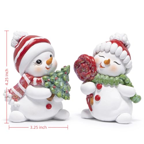 Hodao Christmas Snowman Figurines Set of 2 - Resin Holiday Home Decor
