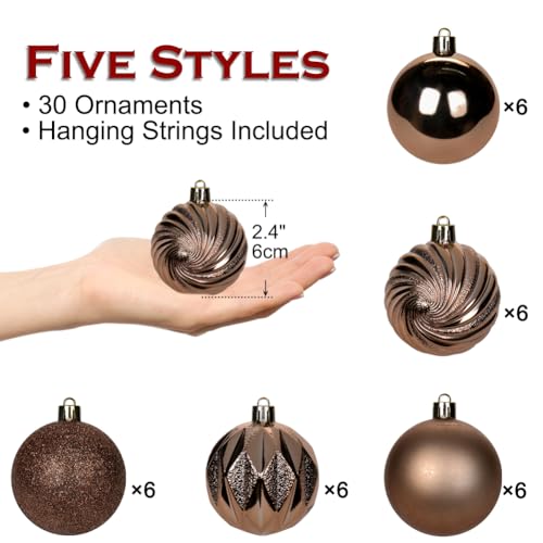 Bronze Christmas Ornaments Set - 30 Small Shatterproof Holiday Tree Balls