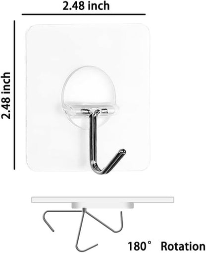 Kimono Heavy-Duty Adhesive Hooks - Transparent Waterproof Wall Hooks for Towel & Coat | 8-Pack