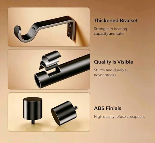 Heavy Duty Adjustable Curtain Rod for Windows 32-150 Inches Black - Modern Design