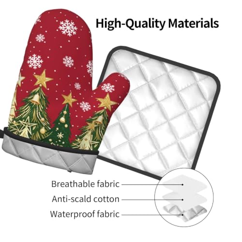 Christmas Tree Oven Mitts and Pot Holders Set - Pine Tree Design, 2 Pack