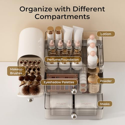 UFORU Makeup Organizer with Covered Brush Holder for Vanity Countertop