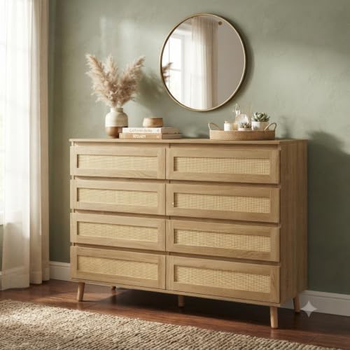 Garvee Rattan 7-Drawer Dresser for Bedroom & Nursery - Natural Finish