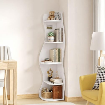 5‑Tier S‑Shaped Corner Shelf White Freestanding Curved Display Rack