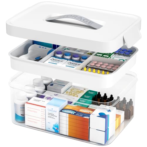 White 2-Tier Medicine Organizer Storage Box with Removable Tray 12.59"x9.45"