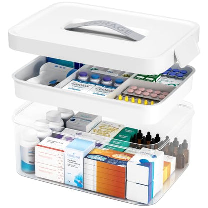 White 2-Tier Medicine Organizer Storage Box with Removable Tray 12.59"x9.45"