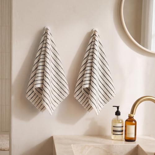 Black and White Striped Cotton Hand Towels Set - 4 Pack, 13 x 30 Inches