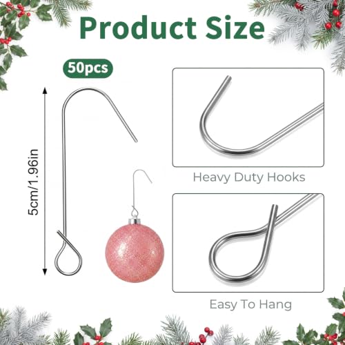 Heavy Duty Metal Christmas Ornament Hooks - 50 Pack, Silver