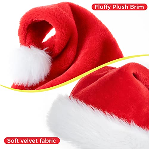 Christmas Santa Hat for Adults and Kids - Thick Classic Festive Holiday Party Hat - Red, One Size